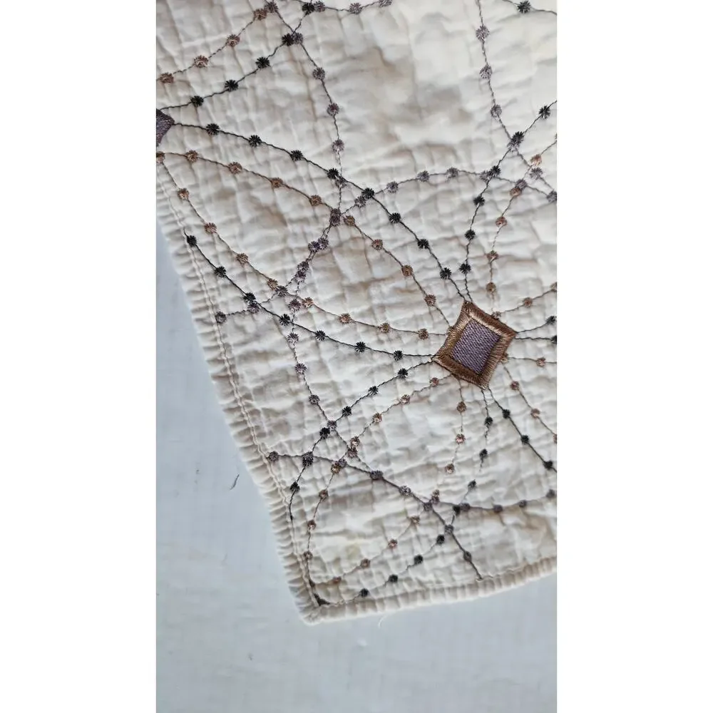VNTG 90S Cream Ivory Quilted Bedspread 75x79 Full/Twin Geometrical Cottagecore